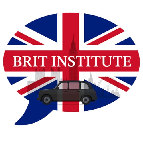 Logo BRIT Institute — bulle Union Jack et taxi anglais